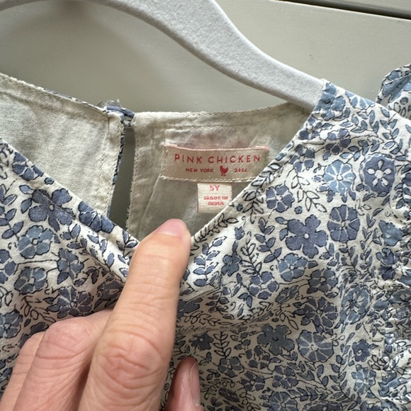 Pink Chicken Blue Floral Kids Dress - Picture 3 of 4